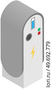 Charger for electric vehicles. Electromobile charging station. Equipment for auto accumulator recharging. Alternative fuel. Vector green energy technology. Environmentally friendly transport. Charger for electric cars. Electromobile charging station. Equipment for auto accumulator recharging. Стоковая иллюстрация, агентство Ingram Publishing / Фотобанк Лори