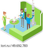Man consults with seller about buying drone at an exhibition of modern gadgets studies sample quadrocopter. Contactless delivery drones. Store of modern aircraft devices, new technical means. Man consults with seller about buying drone at an exhibition of modern gadgets studies sample. Стоковая иллюстрация, агентство Ingram Publishing / Фотобанк Лори