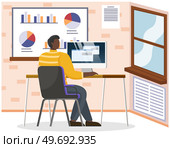 Office staff, manager work and communication. Office worker at the table. Business employees on their workspace. Co-worker. Businessman or a clerk working at his office workplace flat style. Business employees on their workspace. Co-worker. Businessman or a clerk. Стоковая иллюстрация, агентство Ingram Publishing / Фотобанк Лори