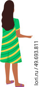Young beautiful cartoon style Indian woman in traditional clothes isolated on white background. Female character dressed in costume sari stands at full height back view. Fashion lady, asian person. Young cartoon style Indian woman in traditional clothes. Female character dressed in costume sari. Стоковая иллюстрация, агентство Ingram Publishing / Фотобанк Лори