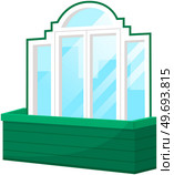 Balcony vector vintage balconied railing windows facade wall of building illustration of beautiful architecture. Decor window-pane facade with curtains isolated on background platform with railings. Balcony vector vintage balconied railing windows facade wall of building, platform with railings. Стоковая иллюстрация, агентство Ingram Publishing / Фотобанк Лори