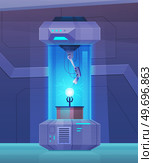 Automated scientific laboratory. Study of atomic structure in machinery, make research on professional equipment. Modern lab interior with plant. Collider, developments in field of energy experiment. Scientific lab. Study of atomic structure in machinery, make research on professional equipment. Стоковая иллюстрация, агентство Ingram Publishing / Фотобанк Лори