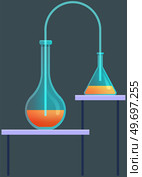 Medical structure and blood components. Flask with biomaterial components, test tube flask with substance for researchers. Liquid laboratory analysis. Chemical lab science medical research laboratory. Vector medical icon structure and blood components. Flask with biomaterial components, test tube. Стоковая иллюстрация, агентство Ingram Publishing / Фотобанк Лори