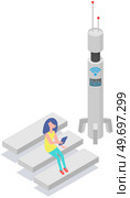 High speed network technology for connection over Internet. Wireless user communication. Base station, mobile data tower, telecommunication signal transmitter. Signal connection equipment. 5G network technology. Connection tower wireless high speed internet. Base station mobile data tower. Стоковая иллюстрация, агентство Ingram Publishing / Фотобанк Лори