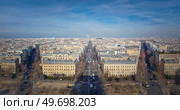 Aerial cityscape panorama with view to Avenue de Wagram and the new tribunal of Paris in Porte de Clichy, judicial court France. Beautiful parisian architecture, historic city buildings. Стоковое фото, агентство Ingram Publishing / Фотобанк Лори