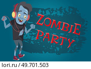 Zombie party lettering, decorated greeting. Handwritten modern inscription. For autumn holiday design, invitation, banner, poster. Creative style of postcard with halloween symbol revived zombie. Zombie party lettering, decorated greeting. Design of card with halloween symbol revived dead man. Стоковая иллюстрация, агентство Ingram Publishing / Фотобанк Лори