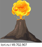 Volcanic eruption stages set. Steaming volcano, hot burning magma approach, splash and spreading of lava. Vulcanology, geology, study of seismic activity concept. Erupting rock pinnacle volcano. Volcanic eruption stages set. Steaming volcano, burning magma approach, splash and spreading of lava. Стоковая иллюстрация, агентство Ingram Publishing / Фотобанк Лори