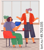Office staff, work and communication. Head and subordinates. Various workers, managers team. Top managers employees of different levels. Office workers. Co-workers. Colleagues discuss project teamwork. Office workers. Co-workers. Colleagues discuss project teamwork. Office staff work and communication. Стоковая иллюстрация, агентство Ingram Publishing / Фотобанк Лори