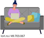 Soft couch. Leisure furniture. Sofa or divan. Arrangement of furniture and layout premises. Living room interior design sofa element. Comfortable lounge. Modern model of settee icon. Luxury divan. Soft couch with colorful pillows vector illustration. Sofa isolated. Стоковая иллюстрация, агентство Ingram Publishing / Фотобанк Лори