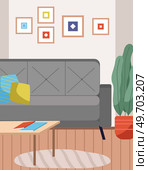 Soft couch. Leisure furniture. Sofa or divan. Arrangement of furniture and layout premises. Living room interior design sofa element. Comfortable lounge. Modern model of settee icon. Luxury divan. Soft couch with colorful pillows vector illustration. Sofa isolated. Стоковая иллюстрация, агентство Ingram Publishing / Фотобанк Лори