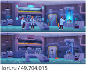 Scientist in lab conducts experiment. Study of technology with equipment before and after failed test, make research on professional apparatus. Modern laboratory physical tests with electricity. Scientist in lab conduct experiment. Study of technology with equipment before and after failed test. Стоковая иллюстрация, агентство Ingram Publishing / Фотобанк Лори