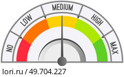 Color scale with arrow from no to max and change in indicators. Measuring device icon tachometer, speedometer, quality detector. Colorful infographic gauge element from poor to good, speed changes. Color scale with arrow from no to max and change in indicators. Measuring device icon tachometer. Стоковая иллюстрация, агентство Ingram Publishing / Фотобанк Лори