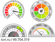 Color scale with arrow from no to max and change in indicators. Measuring device icon tachometer, speedometer, quality detector. Colorful infographic gauge element from poor to good, speed changes. Color scale with arrow from no to max and change in indicators. Measuring device icon tachometer. Стоковая иллюстрация, агентство Ingram Publishing / Фотобанк Лори