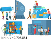 Data storage concept. Uploading files to cloud storage, usb flash drive. Hosting stage service. External hard disk. Data storage and processing. Network hosting and services. Database for documents. Data storage concept. Cloud storage, usb flash drive. Hosting stage service. External hard disk. Стоковая иллюстрация, агентство Ingram Publishing / Фотобанк Лори