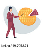 Dismissal, unemployment, work layoffs, employment stress due to company bankruptcy, businessman points to diagram with separate piece. Organisational restructuring, job cuts, human resources. Dismissal unemployment layoffs employment stress, businessman points to diagram with separate piece. Стоковая иллюстрация, агентство Ingram Publishing / Фотобанк Лори