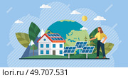Eco friendly power industry. sustainable, renewable and alternative energy. Renewable electric solar power plant station. Modern alternative eco green energy. Clean sustainable energy. Solar panels. Modern alternative eco green energy. Clean sustainable energy. Solar panels. Стоковая иллюстрация, агентство Ingram Publishing / Фотобанк Лори