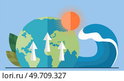 Global warming, sea level rise, increase in temperature of planet, evaporation of worlds oceans. Ecological catastrophy, human impact on ecology. Saving Earth and environmental care, climate change. Global warming, sea level rise, increase in temperature of planet, evaporation of worlds oceans. Стоковая иллюстрация, агентство Ingram Publishing / Фотобанк Лори