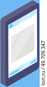 Smartphone with activated app on screen. Social media service, web design, template site. Application interface on phone display, digital device. Mobile service, media source vector illustration. Smartphone with activated application on screen. Social media service, web design, template site. Стоковая иллюстрация, агентство Ingram Publishing / Фотобанк Лори