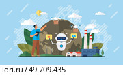 Automation business. Vector illustration. Industry, productivity, repeatability systems in business processes Automation delivery Automation fly delivery interface concept Open bot architecture. Automation delivery Automation fly delivery interface concept. Стоковая иллюстрация, агентство Ingram Publishing / Фотобанк Лори