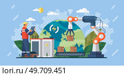 Automation business. Vector illustration. Manager engineers check and control automation robot machine in intelligent factory Artificial intelligence Industrial on real time monitoring system software. Automation business. Vector illustration. Manager engineers check and control automation robot machine. Стоковая иллюстрация, агентство Ingram Publishing / Фотобанк Лори
