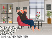 Home office interior. Vector illustration. Freelancer working from home place, convenient workplace Home office workplace Self employed concept Minimalist work space Remote working from home. Home office interior. Vector illustration. Minimalist work space Remote working from home. Стоковая иллюстрация, агентство Ingram Publishing / Фотобанк Лори