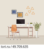 Home office. Interior vector illustration. Work from home. The interior design of the flat promotes a sense of calm and focus Office area provides ample storage for files and documents Home office is. Home office. Work from home. Home office provides a quiet and conducive environment for work Furniture in workspace is. Стоковая иллюстрация, агентство Ingram Publishing / Фотобанк Лори