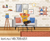 Home office. Interior vector illustration. Work from home. Furniture in workspace arranged for optimal workflow and efficiency Working remotely Interior design minimalist approach for room design. Home office. Work from home. Office area is thoughtfully arranged for optimal productivity Working from home offers. Стоковая иллюстрация, агентство Ingram Publishing / Фотобанк Лори