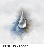 Abstract Water Drop with Soft Watercolor Splashes on White Background. Абстрактная капля воды с мягкими акварельными брызгами на белом фоне. Стоковое AI-изображение, AI-художник Katsiaryna Repich / Фотобанк Лори