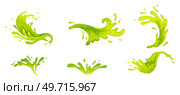 Water and juice splash liquide. Vector Illustration. A wave shape, sculpted testament to oceans rhythm A green drop shape, gentle whisper of fluid dynamics A dripped droplet, delicate dancer in ballet. Water and juice splash liquide. Fresh juice splashed, scene of vibrant taste in action A wave shape, sculpted testament. Стоковая иллюстрация, агентство Ingram Publishing / Фотобанк Лори