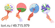 Chenese and Japanese hand fan. Vector illustration. A hand fan, modest tool singing cool melody A Japanese fan, kaleidoscope of culture A beauty geishfan, ode to eternal elegance A Chinese fan. Chenese and Japanese hand fan. A Chinese fan, operof ancient tales in vibrant colors A handheld fan, unsung melody. Стоковая иллюстрация, агентство Ingram Publishing / Фотобанк Лори