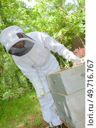 a beekeeper lifting a frame. Стоковое фото, агентство Ingram Publishing / Фотобанк Лори