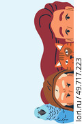 Spying, observing and sneaking. Vector illustration. Making observation, craft of gathering unsaid clues Characters peeping, sign of curiosity or concern Looking out, act of anticipatory caution. Spying, observing and sneaking. Peeking person, elusive figure peeking through veil of secrecy Spy, enigmatic figure. Стоковая иллюстрация, агентство Ingram Publishing / Фотобанк Лори