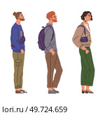 Waiting line, people queuing. Vector illustration. A group people waiting at bus stop looked impatient The queue men and women at bank was moving slowly I saw people standing in line for tickets. Waiting line, people queuing. A group people waiting at bus stop looked impatient. Стоковая иллюстрация, агентство Ingram Publishing / Фотобанк Лори