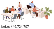 People office work. Vector illustration. Office workers maintain confidentiality and handle sensitive information responsibly A worker employee embraces challenges as opportunities for growth in. People office work. A worker employee respects opinions and ideas of their colleagues in office work. Стоковая иллюстрация, агентство Ingram Publishing / Фотобанк Лори