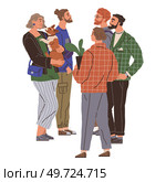 Waiting line, people queuing. Vector illustration. A group people waiting for new product launch camped overnight The queue men and women at polling station was inspiring SWaiting made conversation. Waiting line, people queuing. Men and women queuing for public restroom is common sight at events. Стоковая иллюстрация, агентство Ingram Publishing / Фотобанк Лори
