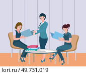 Office workers. Vector illustration. Office workers adapt to changing work dynamics and embrace innovation Office work requires effective communication and interpersonal skills A worker employee. Office workers. Teamwork fosters sense of camaraderie and shared accomplishments In team meeting, ideas are evaluated. Стоковая иллюстрация, агентство Ingram Publishing / Фотобанк Лори