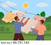 Laundry. Vector illustration. Sorting clothes simplifies laundry process Organizing laundry saves time and effort Fabric softeners add pleasant scent to clothes Laundry care labels provide. Laundry. Laundromats provide self-service washing and drying. Drying clothes in sunlight is eco-friendly option. Стоковая иллюстрация, агентство Ingram Publishing / Фотобанк Лори