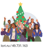 Merry Christmas card. Vector illustration. The postcard showcased beautiful winter background with snowy trees Sale banners with Merry Christmas 2024 attracted many shoppers The golden bell rang. Merry Christmas card. The Christmas tree was adorned with golden and red ornaments. Стоковая иллюстрация, агентство Ingram Publishing / Фотобанк Лори