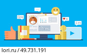 Social media. Vector illustration. Partnerships between organizations and social media influencers enhance brand visibility Social media has transformed way information is shared globally. Social media. The worldwide reach social media platforms enable cross-cultural connections. Стоковое фото, агентство Ingram Publishing / Фотобанк Лори