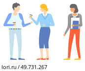 Office people worker. Vector illustration. Partnerships between companies strengthen their position in corporate world Corporation employees work together towards achieving organizational objectives. Office people worker. Meetings are integral part office work, promoting collaboration and communication. Стоковая иллюстрация, агентство Ingram Publishing / Фотобанк Лори