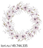 Watercolor wedding wreath with flowers and leaves. Illustration. Watercolor wedding wreath with flowers and leaves. Стоковое фото, агентство Ingram Publishing / Фотобанк Лори