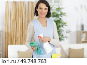 happy cleaner girl with chestnut hair working. Стоковое фото, агентство Ingram Publishing / Фотобанк Лори
