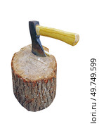Топор, воткнутый в пень на белом фоне. Axe stuck in stump on white background. Стоковое фото, фотограф Татьяна Д / Фотобанк Лори