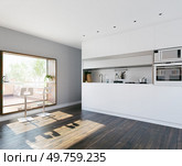 modern home kitchen with table in the window. modern home kitchen. Стоковое фото, агентство Ingram Publishing / Фотобанк Лори