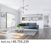 modern home interior with table in the window. 3d rendering design concept. modern home interior. Стоковое фото, агентство Ingram Publishing / Фотобанк Лори