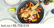 Whole flounder fish or plaice fish steamed with seasonal fruits and spices. Top view.. Whole baked flounder. Стоковое фото, агентство Ingram Publishing / Фотобанк Лори
