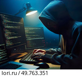 Хакер за работой. Стоковое AI-изображение, AI-художник Сергей Куров / Фотобанк Лори