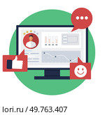 Social media. Vector illustration. The social media metaphor highlights interconnectedness online relationships Partnerships between organizations and social media influencers boost brand awareness. Social media. Communication on social media platforms is instantaneous and widespread. Стоковая иллюстрация, агентство Ingram Publishing / Фотобанк Лори