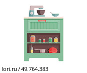 Kitchen furniture vector illustration. Culinary adventures unfold in kitchens with comfortable furnishings and decor Kitchen furniture, both decorative and functional, adds character to interior. Kitchen furniture. Kitchenware and accessories, part culinary setting, enhance home decor. Стоковая иллюстрация, агентство Ingram Publishing / Фотобанк Лори