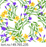 Flower pattern vector illustration. The flowering plants in garden created bloomy and colorful oasis The blossoming flowers symbolized arrival spring The repetitive flower pattern on dress added sense. Flower pattern. The flower pattern concept celebrated diversity flora. Стоковая иллюстрация, агентство Ingram Publishing / Фотобанк Лори
